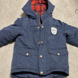 Carter's Navy Blue Puffer Jacket with Red Plaid Lining